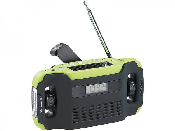 Batteriefreies Solar- & Dynamo-Koffer-Radio mit LED-Lampe